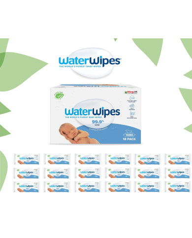 WATERWIPES DRĖGNOS SERVETĖLĖS 18 PAKUOČIŲ PO 60 VNT. BIODEGRADABLE