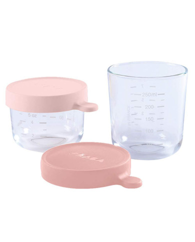 BEABA 2 VNT. STIKLINIŲ INDELIŲ RINKINYS (150/250 ML), PINK