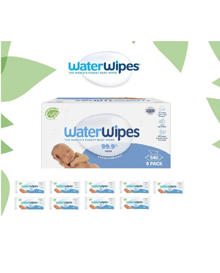 WATERWIPES DRĖGNOS SERVETĖLĖS 9 PAKUOTĖS PO 60 VNT. BIODEGRADABLE