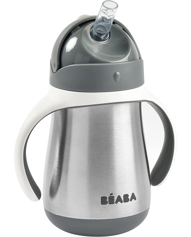 BEABA METALINĖ GERTUVĖ SU ŠIAUDELIU, 250 ML, MINERAL GREY